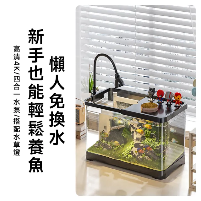【常隆】魚缸 生態魚缸 桌面小型魚缸 懶人魚缸 壓克力魚缸 生態水族箱(黑色40款升級套餐)