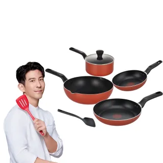 【Tefal 特福】MOMO獨家 波爾多系列鈦塗層不沾鍋4鍋6件組(26cm炒鍋、20cm/24cm平底鍋、18cm湯鍋含蓋+鍋鏟)