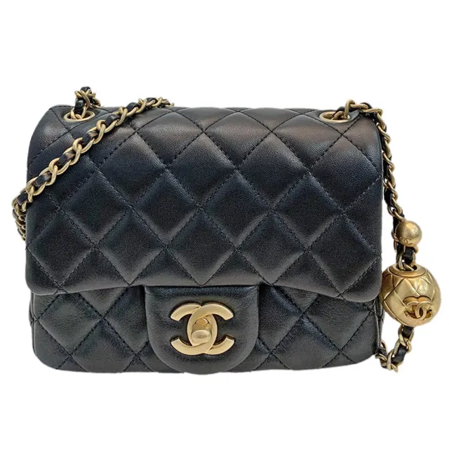 【CHANEL 香奈兒】經典雙C LOGO菱格紋小羊皮仿舊可調節金鍊轉釦斜背包(迷你-黑AS1786L-BLK-GPN)