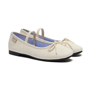 【ROCKFISH】HAZEL RIBBON FLAT 蝴蝶結平底芭蕾舞鞋 燈芯絨 垂直紋理 鬆緊 絎縫 象牙白色 女鞋