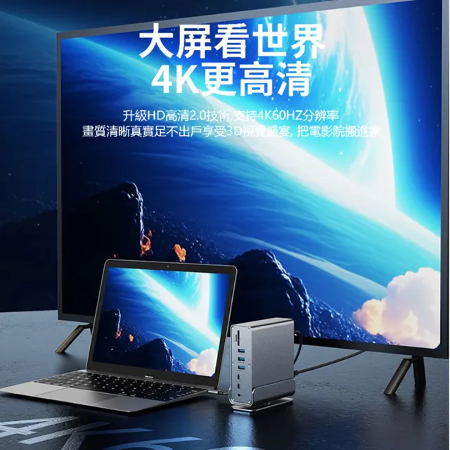 【ANTIAN】Type-C 15合1桌面立式HUB轉接器 RJ45千兆網絡轉接頭 Mac筆電USB集線器