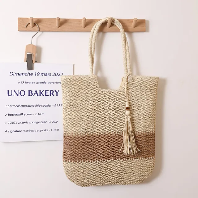 【米蘭精品】現貨+預購 女草編包手提包渡假單肩側背包大容量藤編織包包(流蘇雙色2色t1ly63)