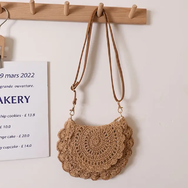 【米蘭精品】現貨+預購 女草編包手提包渡假單肩側背包大容量藤編織包包(圓花造型小包2色t1ly34)