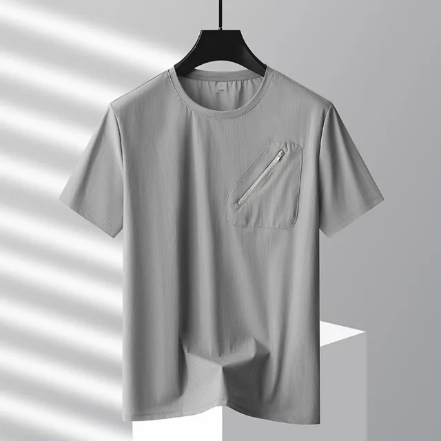【米蘭精品】現貨+預購 男短袖上衣T恤拉鍊口袋冰絲夏季休閒百搭寬鬆透氣(父親節送禮物男裝4色t1lg21)