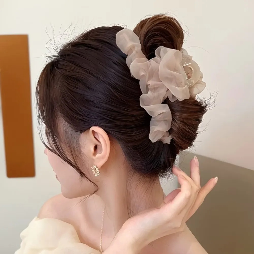 【慵懶風】法式輕奢澎感網紗抓夾(輕盈 大抓夾 髮飾 髮夾 造型 氣質 婚禮髮型 鯊魚夾)