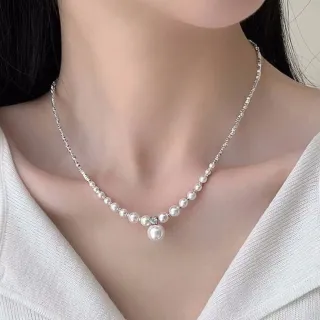 【質感穿搭】極簡高級感亮鑽珍珠項鍊(鎖骨鍊 頸鍊 女飾 約會 聚餐 晚禮服 婚禮)
