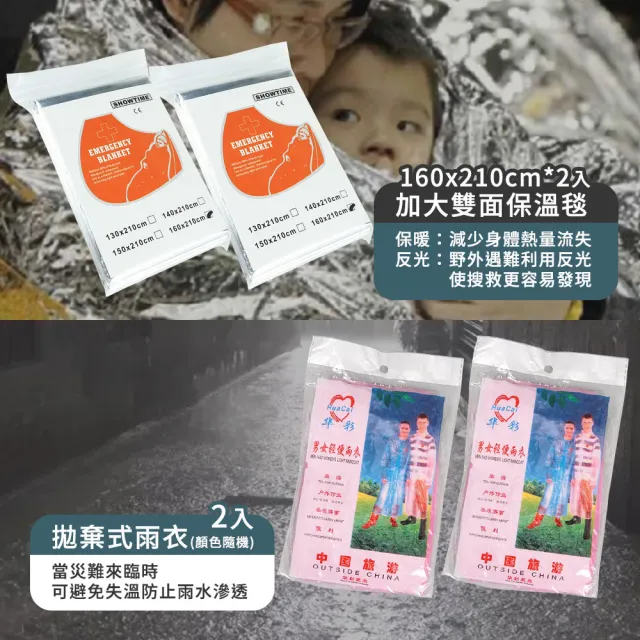 【HH】16合1升級款 防災包 地震包 急救包 緊急救難包避難包(護目鏡 救生繩 防災收音機 保暖毯 安全錘)