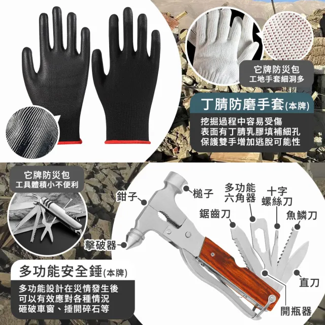 【HH】16合1升級款 防災包 地震包 急救包 緊急救難包避難包(護目鏡 救生繩 防災收音機 保暖毯 安全錘)