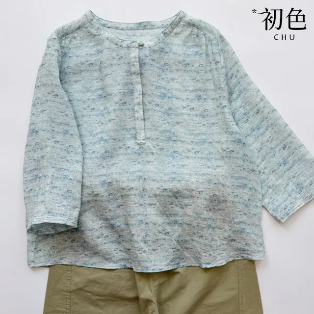 【初色】清新風碎花印花圓領短袖寬鬆襯衫上衣女上衣-花色-13703(M-2XL可選)