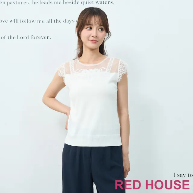 【RED HOUSE 蕾赫斯】花朵蕾絲網紗無袖針織衫(共2色)