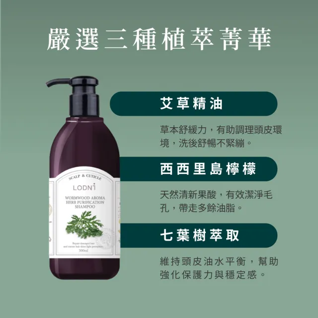 【LODNI 蘿德妮】青檸艾草淨化洗髮精300mL(油性頭皮適用)