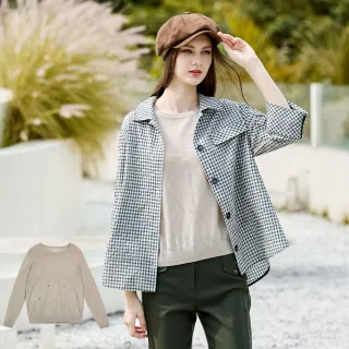 【MYVEGA 麥雪爾】羊毛燙鑽愛心羅紋針織上衣-卡其