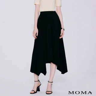【MOMA】窈窕塑身羅馬布不規則裙襬長裙(黑色)