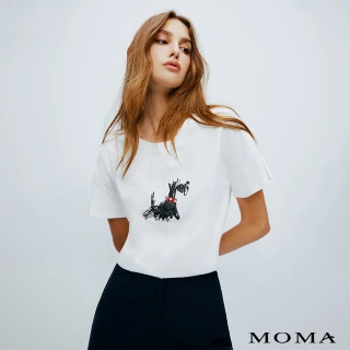 【MOMA】雪納瑞狗狗發泡印立體鉚釘絲光棉上衣(白色)
