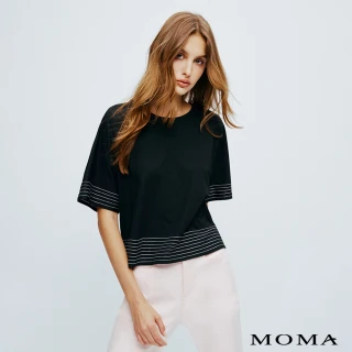 【MOMA】簡約有型線條感冰瓷棉微短版上衣(黑色)