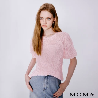 【MOMA】少女情懷剪花蕾絲泡泡袖上衣(粉色)