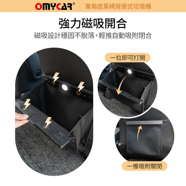 【OMyCar】車用皮革椅背掛式垃圾桶(汽車垃圾袋 椅背收納 後座垃圾桶 置物袋架 車用垃圾桶)
