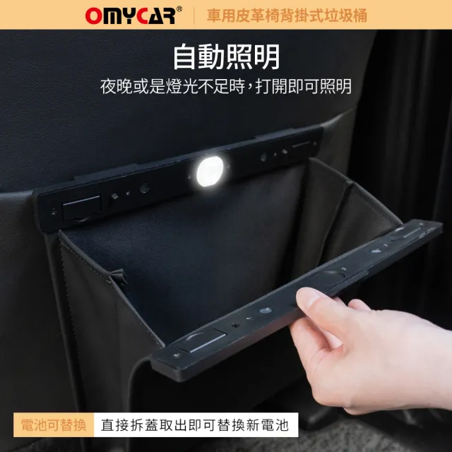 【OMyCar】車用皮革椅背掛式垃圾桶(汽車垃圾袋 椅背收納 後座垃圾桶 置物袋架 車用垃圾桶)