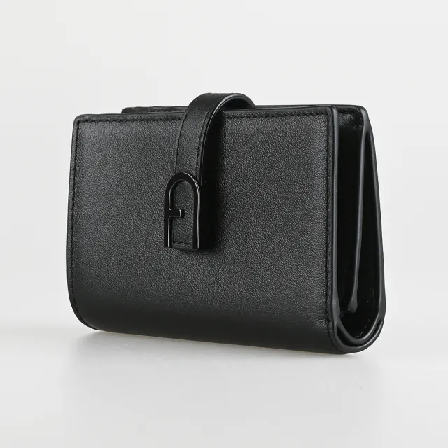 【FURLA 芙拉】FURLA FLOW壓釦對折6卡中夾(黑)