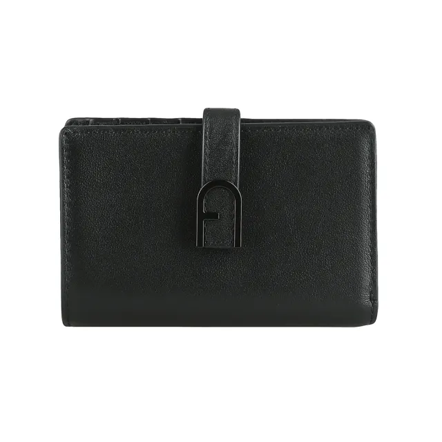 【FURLA 芙拉】FURLA FLOW壓釦對折6卡中夾(黑)