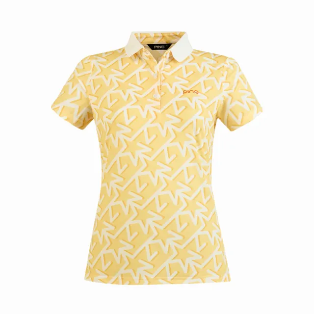 【PING】女款ARIZONA五角星短袖POLO衫-黃橘(吸濕排汗/GOLF/高爾夫球衫/RA25114-25)