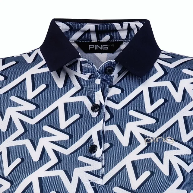 【PING】女款ARIZONA五角星短袖POLO衫-深藍(吸濕排汗/GOLF/高爾夫球衫/RA25114-58)