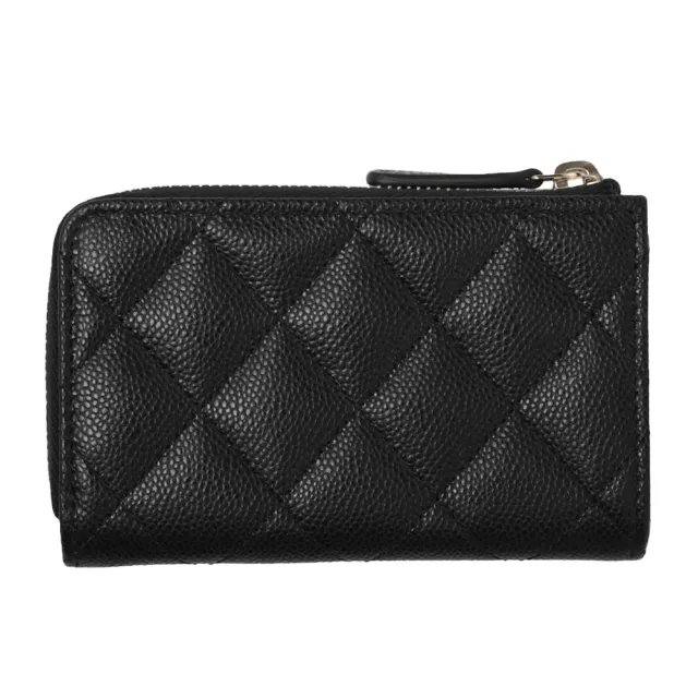 【CHANEL 香奈兒】AP0221經典LOGO菱格紋L型拉鍊鑰匙零錢包(黑色)