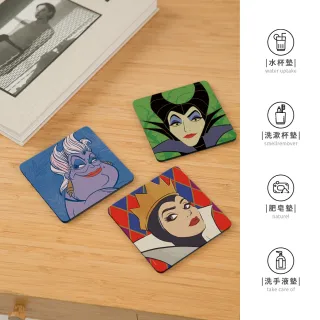 【收納王妃】反派軟式珪藻土方形杯墊10*10cm 迪士尼 杯墊 反派公主 防水墊(2入/組)