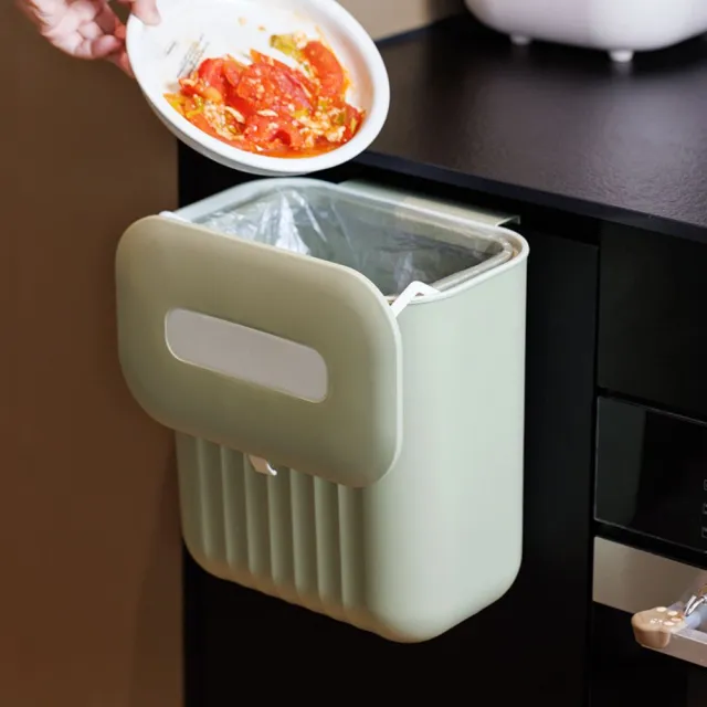 【i LIFE】馬卡龍風壁掛滑蓋垃圾桶11L-1入(防臭廚餘桶 儲物桶 廁所 浴室)