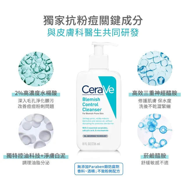【CeraVe適樂膚】戰痘神器★淨膚白泥抗粉痘潔面露 236ml(控油抗粉痘/水楊酸)