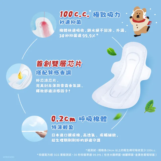 【愛康】透芯涼感衛生棉 DINOTAENG特別款 4包入組(護墊型15.5cm/日用型24cm/夜用型28cm/加長型33cm)