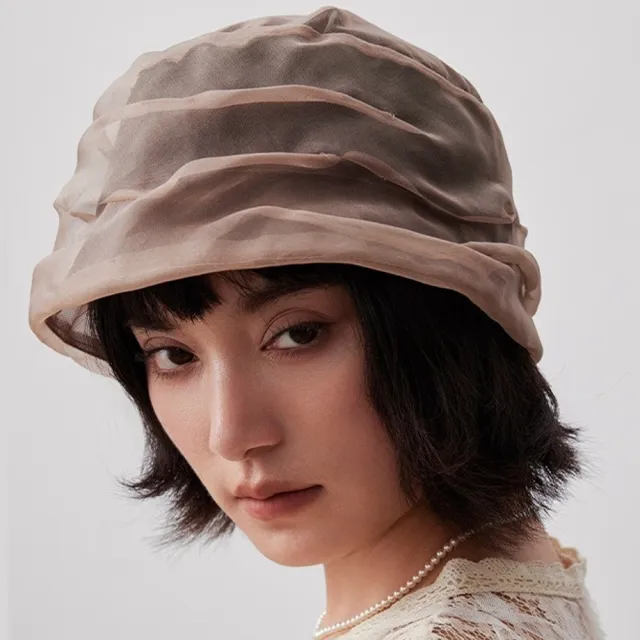 LEESA】桑蠶絲\帽子女\透氣\女生帽子\真絲\平頂\短帽簷\薄款\圓帽\時尚