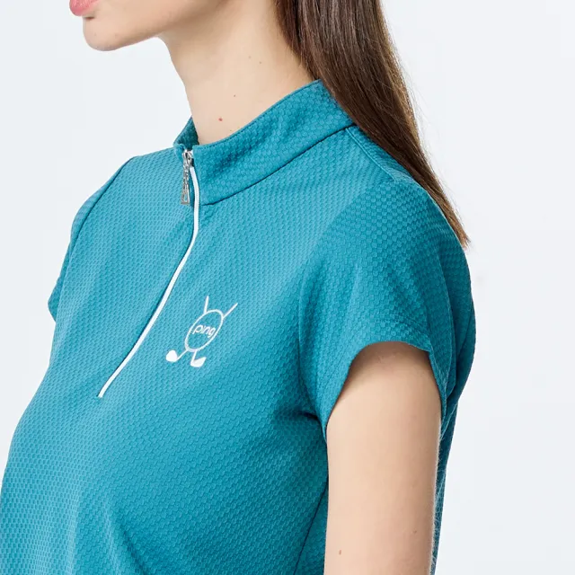 【PING】女款束下擺吸濕排汗高爾夫短袖立領上衣-綠(GOLF/高爾夫球衫/RA25121-48)