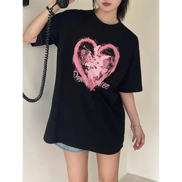 【K.W.】春季新品韓國空運雙色風尚輕膚棉上衣(假兩件 刺繡 印花圓領 V領上衣T恤 共2色)