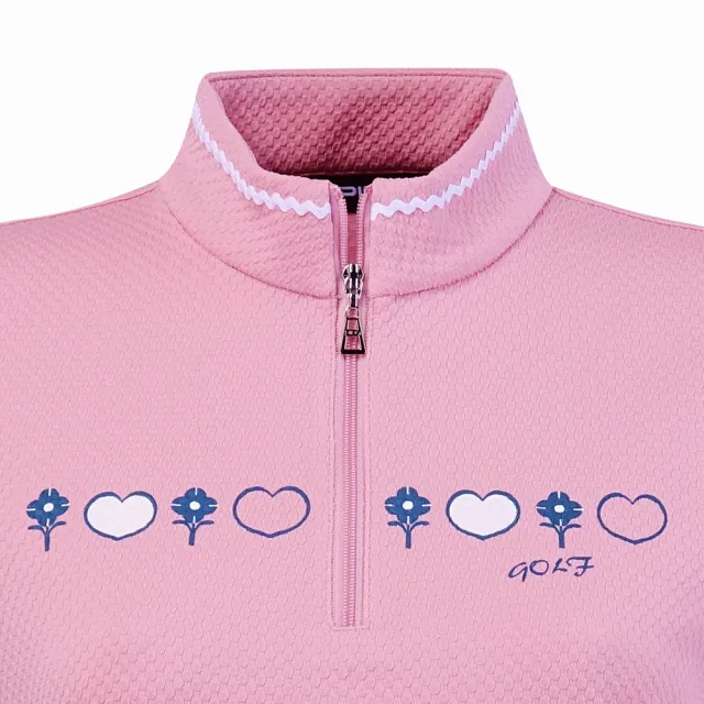 【PING】女款胸前印花吸濕排汗短袖立領上衣-粉(GOLF/高爾夫球衫/RA25122-15)