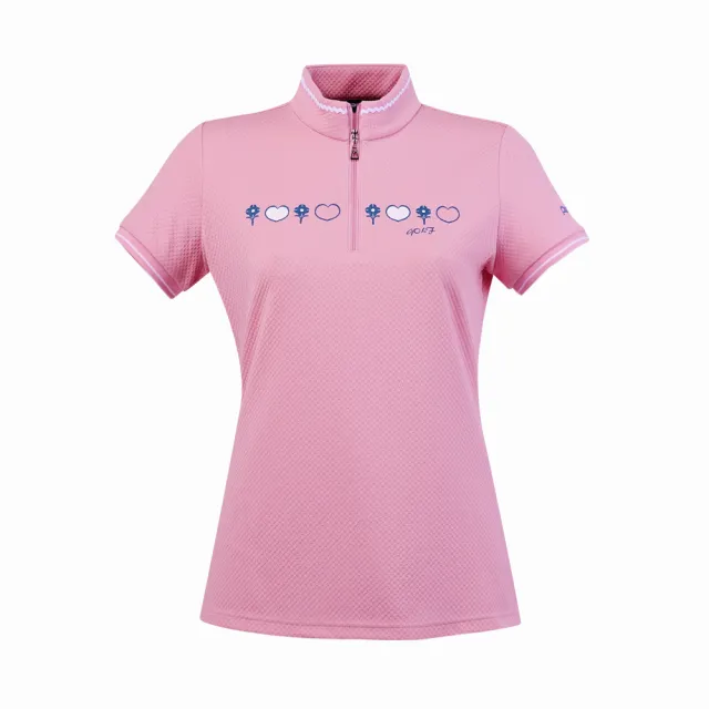 【PING】女款胸前印花吸濕排汗短袖立領上衣-粉(GOLF/高爾夫球衫/RA25122-15)
