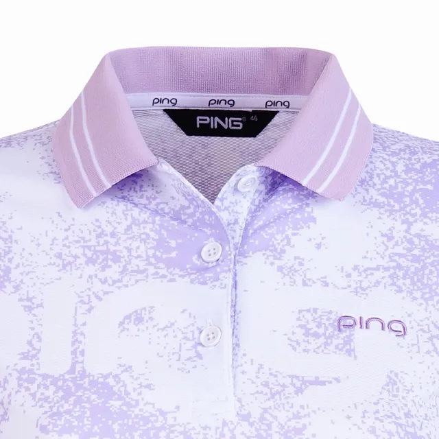 【PING】女款噴砂PING字抗UV薄長袖POLO衫-淺紫(吸濕排汗/GOLF/高爾夫球衫/RA25136-63)