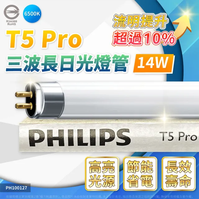 【Philips 飛利浦】20入組 TL5 Pro 14W 2尺 高效能 三波長日光燈管(自然光/白光)