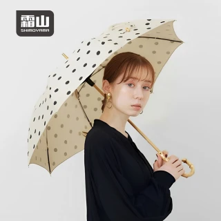 【SHIMOYAMA 霜山】復古水玉點點8骨晴雨兩用竹柄長傘(長柄傘/晴雨兩用傘/手開傘)
