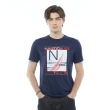 【NAUTICA】官方旗艦 男裝  科技感金屬色LOGO短袖T恤(深藍色)