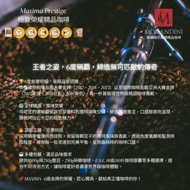 【MORANDINI 摩蘭迪尼菁英精品咖啡】極致榮耀精品咖啡豆1公斤X6袋(6連霸金牌獎、頂級精品咖啡的單品代表)