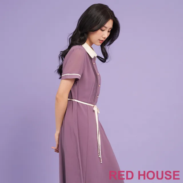 【RED HOUSE 蕾赫斯】簡約壓褶門襟綁帶洋裝(共2色)