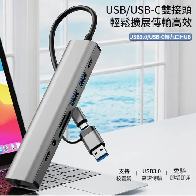 【ANTIAN】九合一 多功能HUB轉接器 RJ45網路轉接頭 PD100W Mac筆電集線器