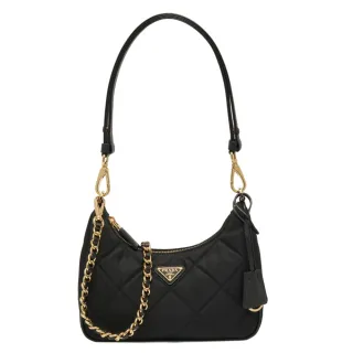 【PRADA 普拉達】1BC204 黑/菱紋 Re-Edition1995(HOBO尼龍 皮穿鍊帶-背帶可調)