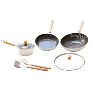 【JOJOGO 揪揪購】鈦瓷不沾3鍋8件組(30炒+26平+18湯/不挑爐具 炒鍋 不沾鍋)