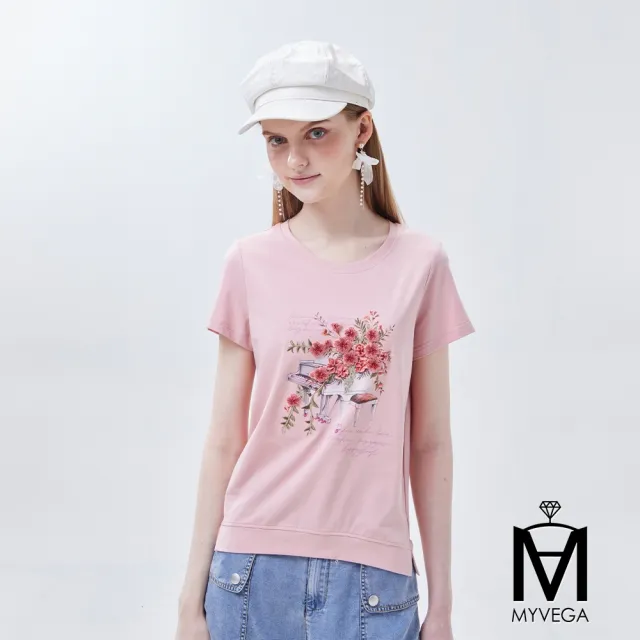【MYVEGA 麥雪爾】MA涼感冰瓷棉彈性夏日印花上衣-多款任選(女上衣/涼感/短袖/冰瓷棉)