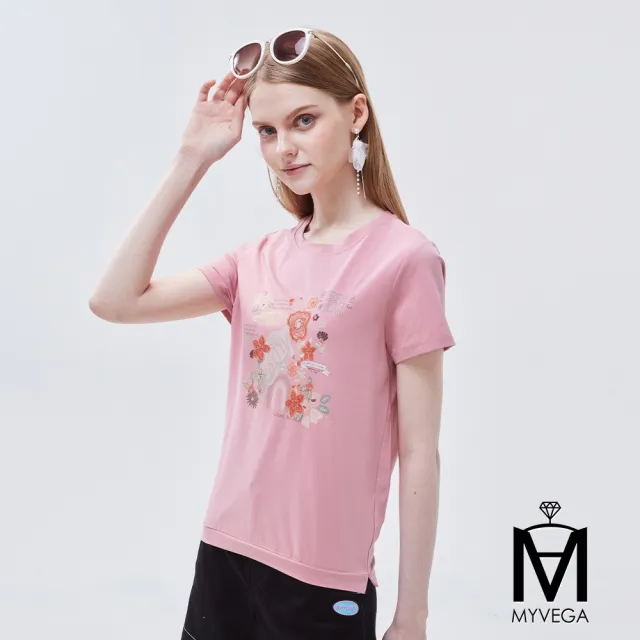 【MYVEGA 麥雪爾】MA涼感冰瓷棉彈性夏日印花上衣-多款任選(女上衣/涼感/短袖/冰瓷棉)