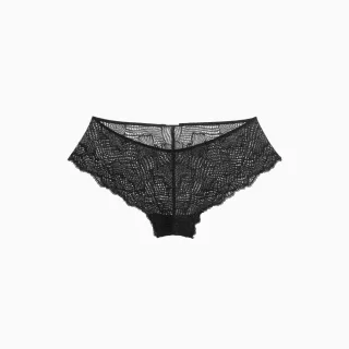 【CALVIN KLEIN】官方旗艦館 CK 波浪邊蕾絲低腰內褲_黑色