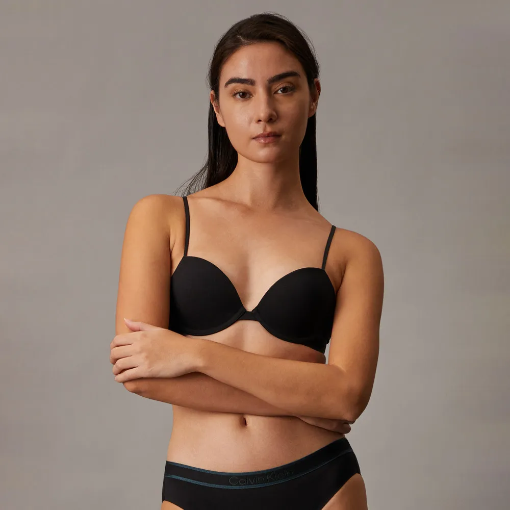 【CALVIN KLEIN】官方旗艦館 CK 同色調標誌棉質薄墊半杯式胸圍_黑色