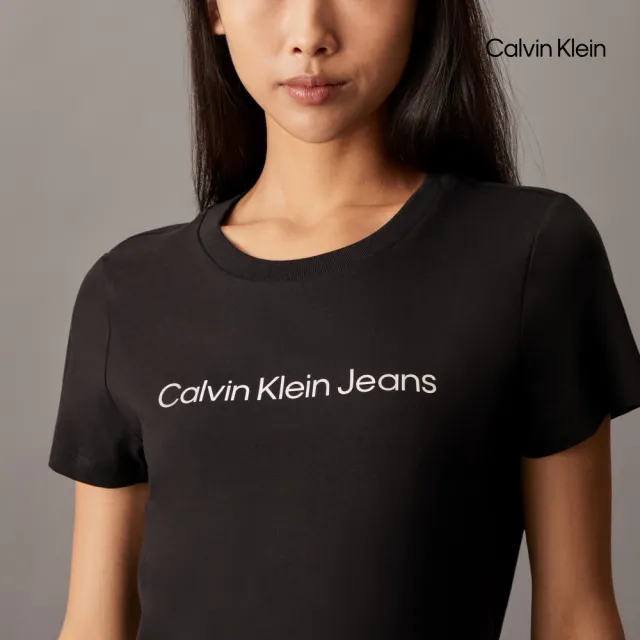 【CALVIN KLEIN】官方旗艦館 CK 經典標誌修身 T 恤_黑色